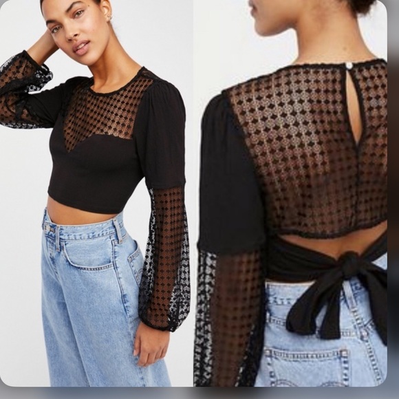 Free People Tops - FREE PEOPLE Sweet Jane Long Sleeve Crop Top Black